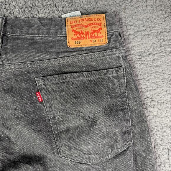 Levis 569 Jeans Mens 34x32 (Fits 36x32) Gray Washed Denim Loose Straight Baggy - Picture 1 of 9